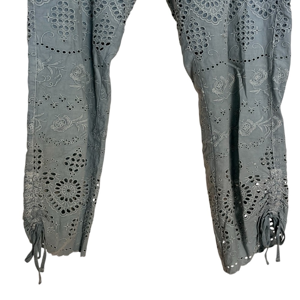Sundance Womens Everyday Eyelet Pants Seafoam Tie Waist Cinch Hem BOHO — Size 6 - Picture 4 of 15
